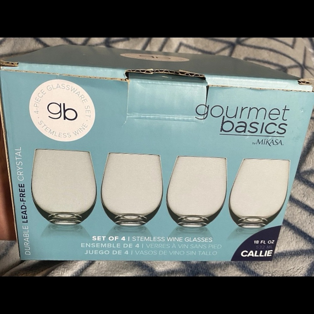 Brand New Mikasa Stemless Wine Glass Set